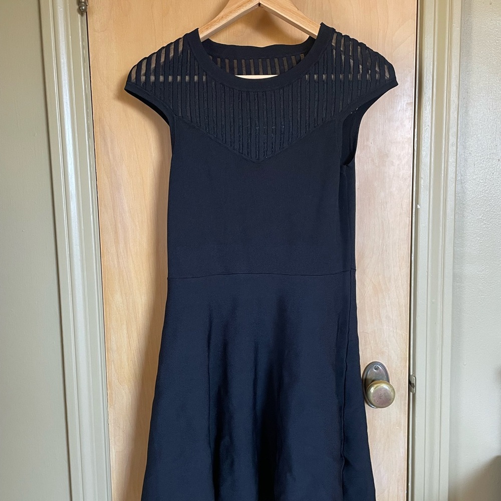 Black Dress with Sheer Striped Yoke